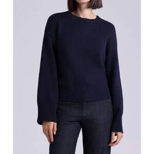 NEW MINNIE ROSE luxe crew pullover sweater in navy